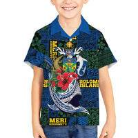 Solomon Islands Meri Kirihimete Family Matching Off Shoulder Maxi Dress and Hawaiian Shirt Funny Santa Riding Shark LT9 Son's Shirt Blue - Polynesian Pride