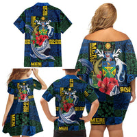 Solomon Islands Meri Kirihimete Family Matching Off Shoulder Short Dress and Hawaiian Shirt Funny Santa Riding Shark LT9 - Polynesian Pride
