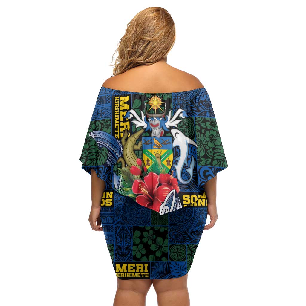 Solomon Islands Meri Kirihimete Family Matching Off Shoulder Short Dress and Hawaiian Shirt Funny Santa Riding Shark LT9 - Polynesian Pride