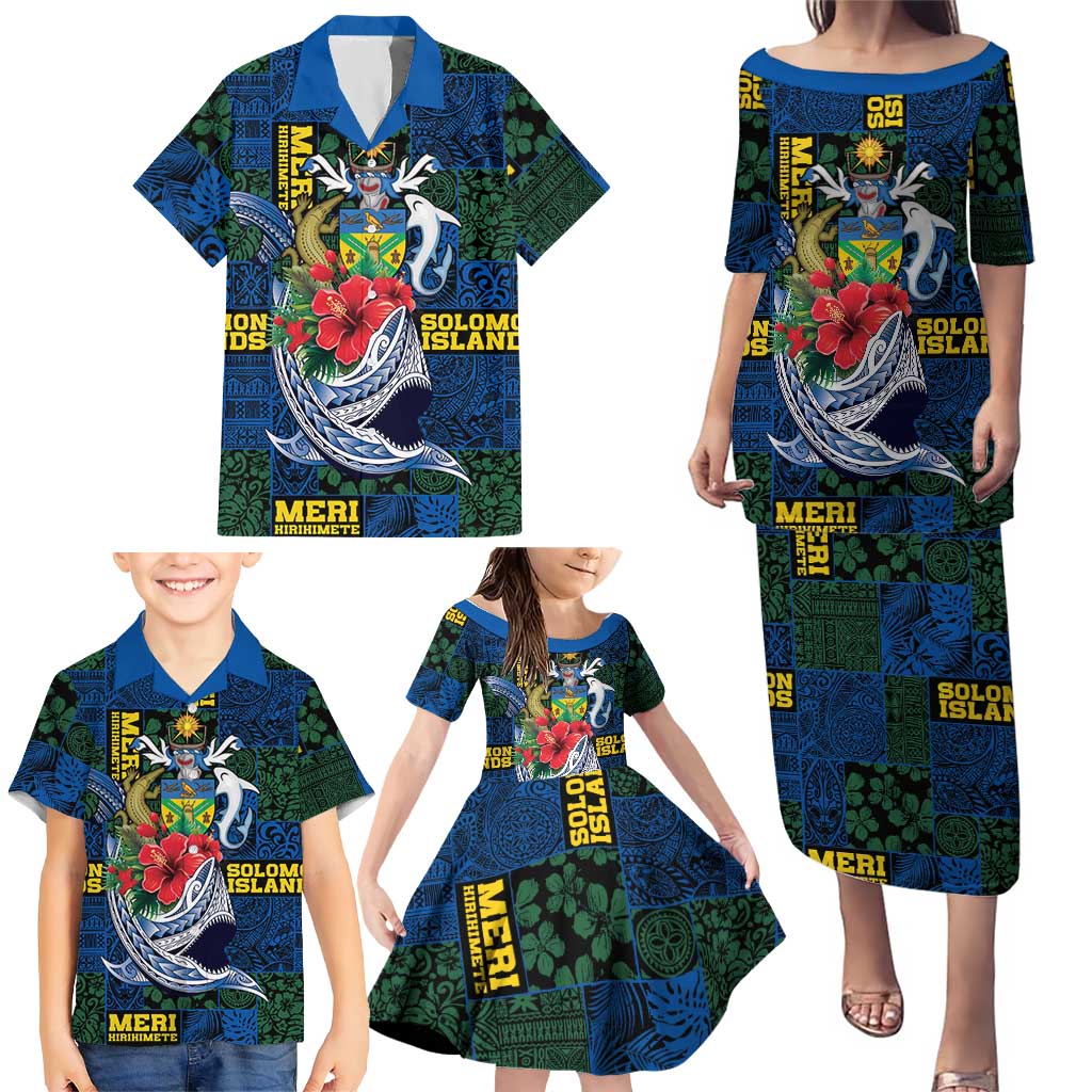 Solomon Islands Meri Kirihimete Family Matching Puletasi and Hawaiian Shirt Funny Santa Riding Shark - Polynesian Pride