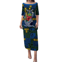 Solomon Islands Meri Kirihimete Family Matching Puletasi and Hawaiian Shirt Funny Santa Riding Shark LT9 Mom's Dress Blue - Polynesian Pride