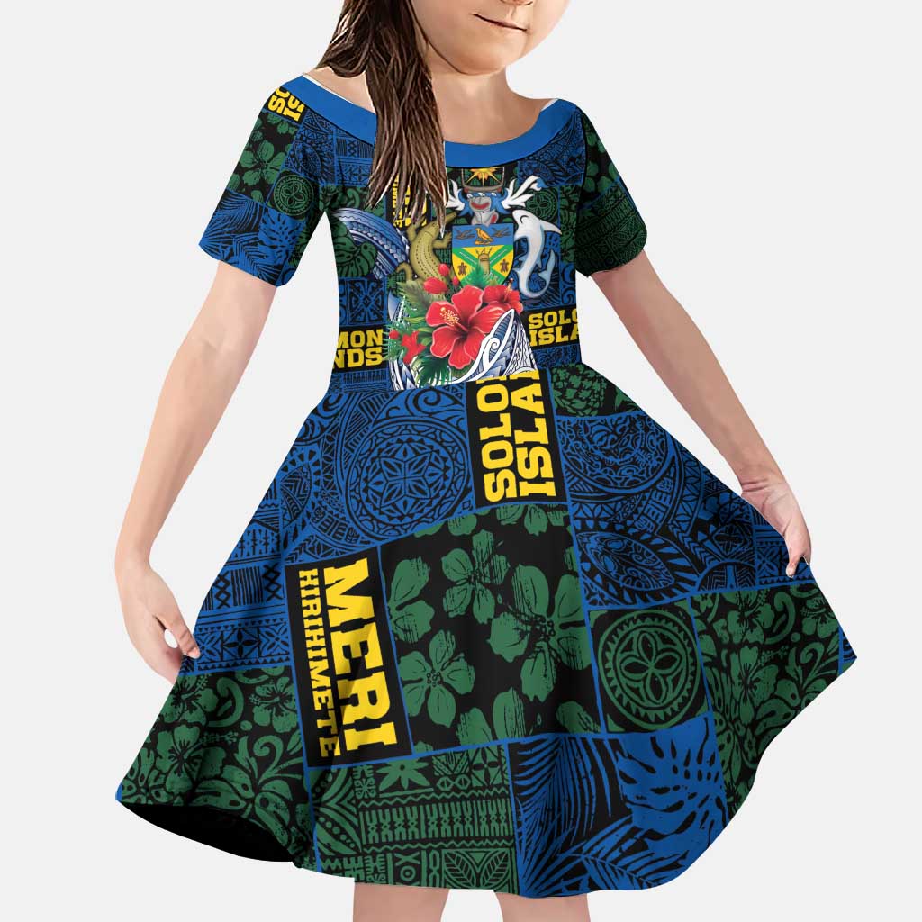 Solomon Islands Meri Kirihimete Family Matching Short Sleeve Bodycon Dress and Hawaiian Shirt Funny Santa Riding Shark LT9 Daughter's Dress Blue - Polynesian Pride