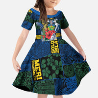 Solomon Islands Meri Kirihimete Family Matching Short Sleeve Bodycon Dress and Hawaiian Shirt Funny Santa Riding Shark LT9 Daughter's Dress Blue - Polynesian Pride