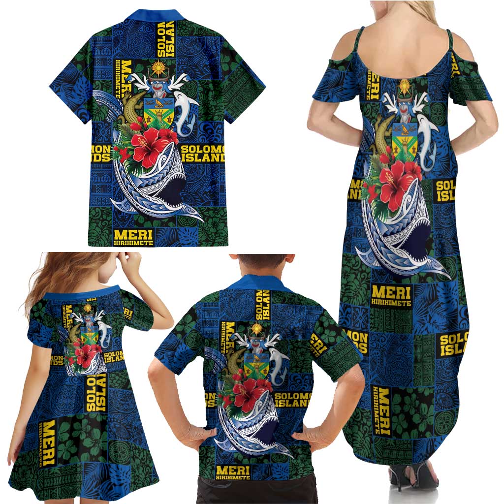 Solomon Islands Meri Kirihimete Family Matching Summer Maxi Dress and Hawaiian Shirt Funny Santa Riding Shark LT9 - Polynesian Pride