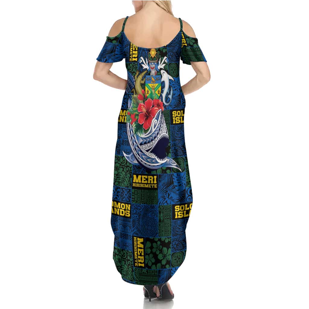 Solomon Islands Meri Kirihimete Family Matching Summer Maxi Dress and Hawaiian Shirt Funny Santa Riding Shark LT9 - Polynesian Pride