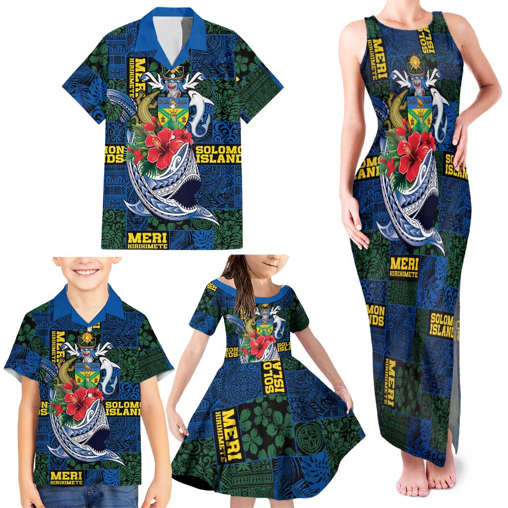 Solomon Islands Meri Kirihimete Family Matching Tank Maxi Dress and Hawaiian Shirt Funny Santa Riding Shark - Polynesian Pride