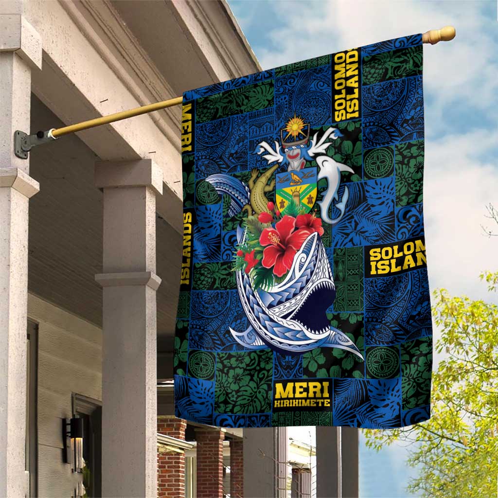 Solomon Islands Meri Kirihimete Garden Flag Funny Santa Riding Shark - Polynesian Pride