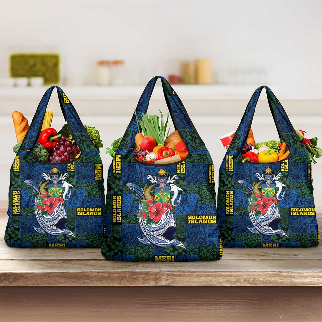 Solomon Islands Meri Kirihimete Grocery Bag Funny Santa Riding Shark - Polynesian Pride