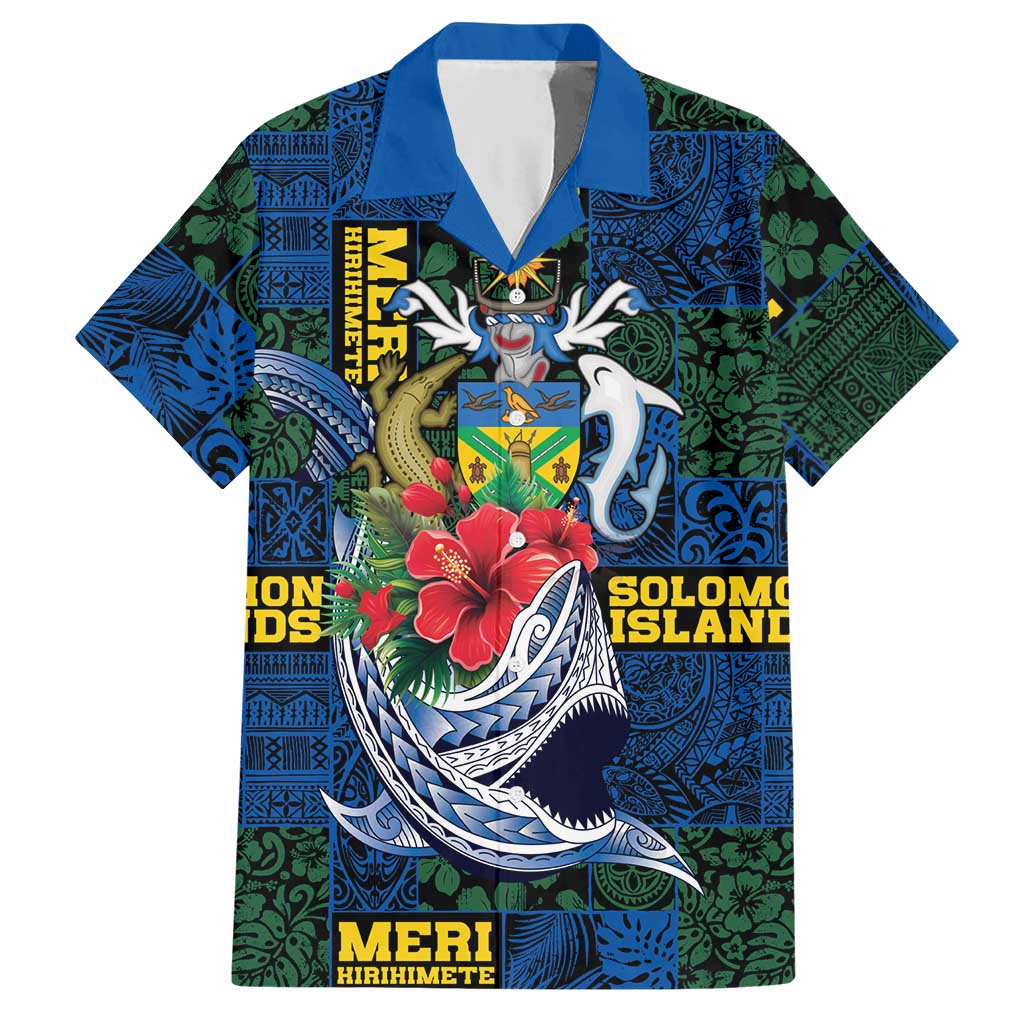 Solomon Islands Meri Kirihimete Hawaiian Shirt Funny Santa Riding Shark - Polynesian Pride