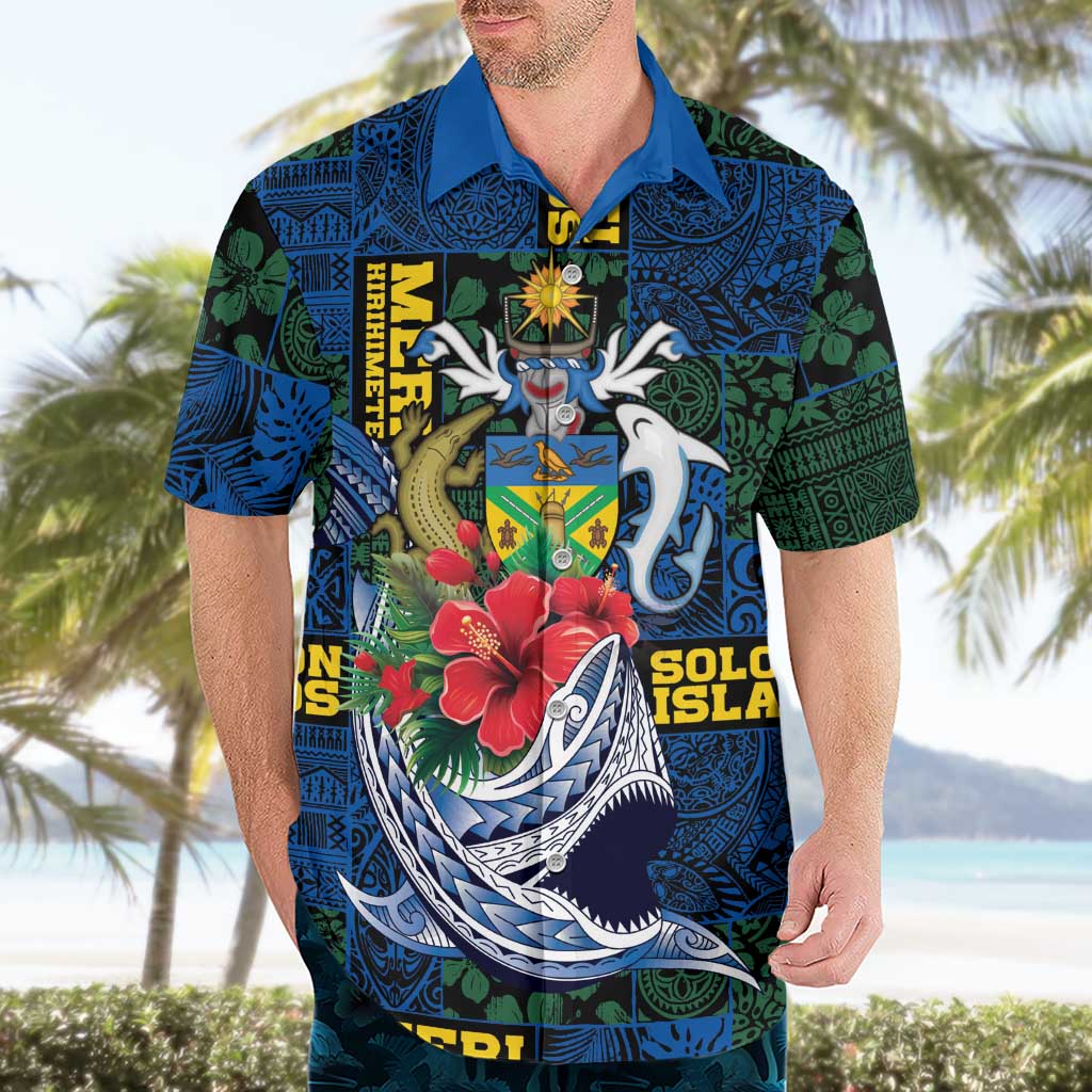 Solomon Islands Meri Kirihimete Hawaiian Shirt Funny Santa Riding Shark - Polynesian Pride