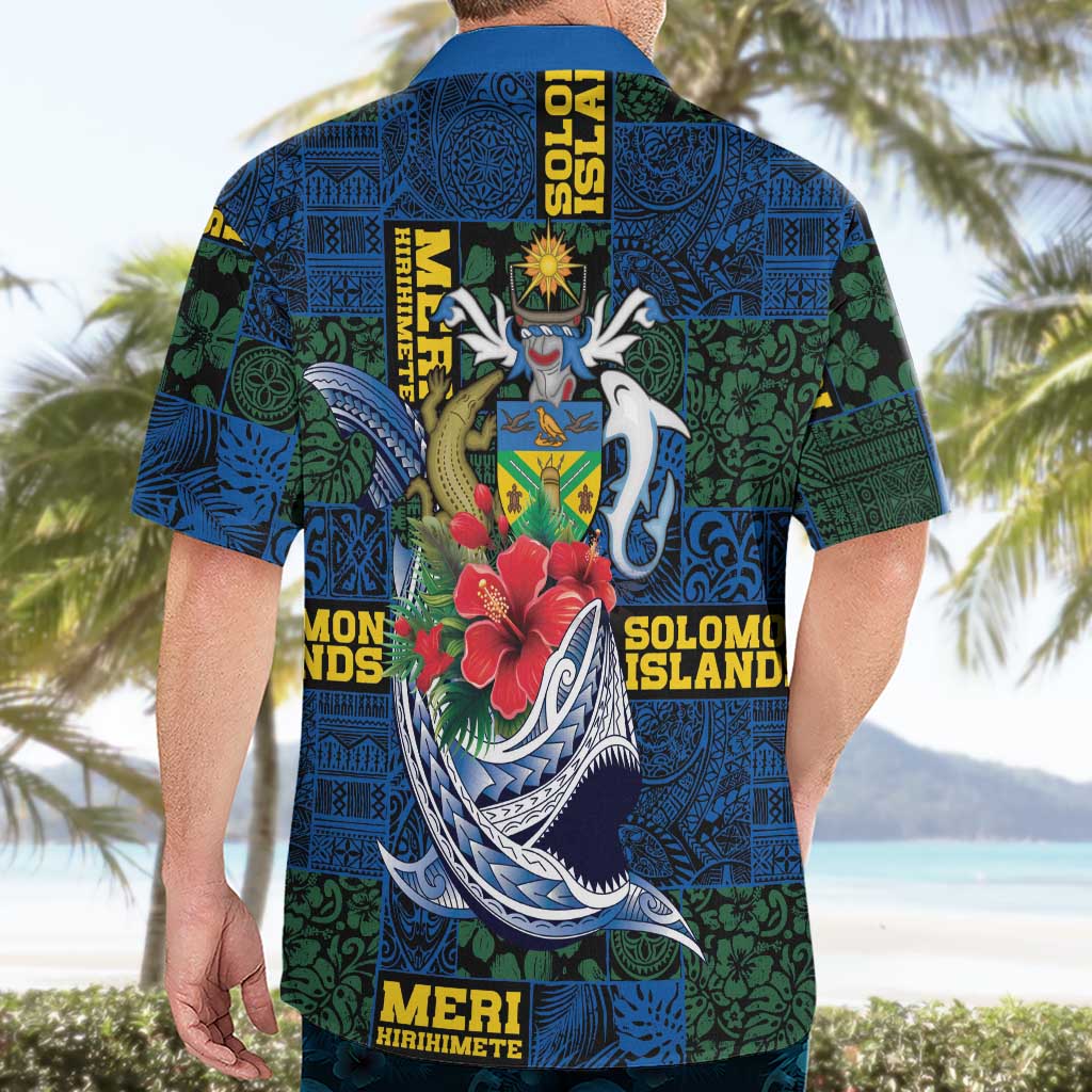 Solomon Islands Meri Kirihimete Hawaiian Shirt Funny Santa Riding Shark - Polynesian Pride