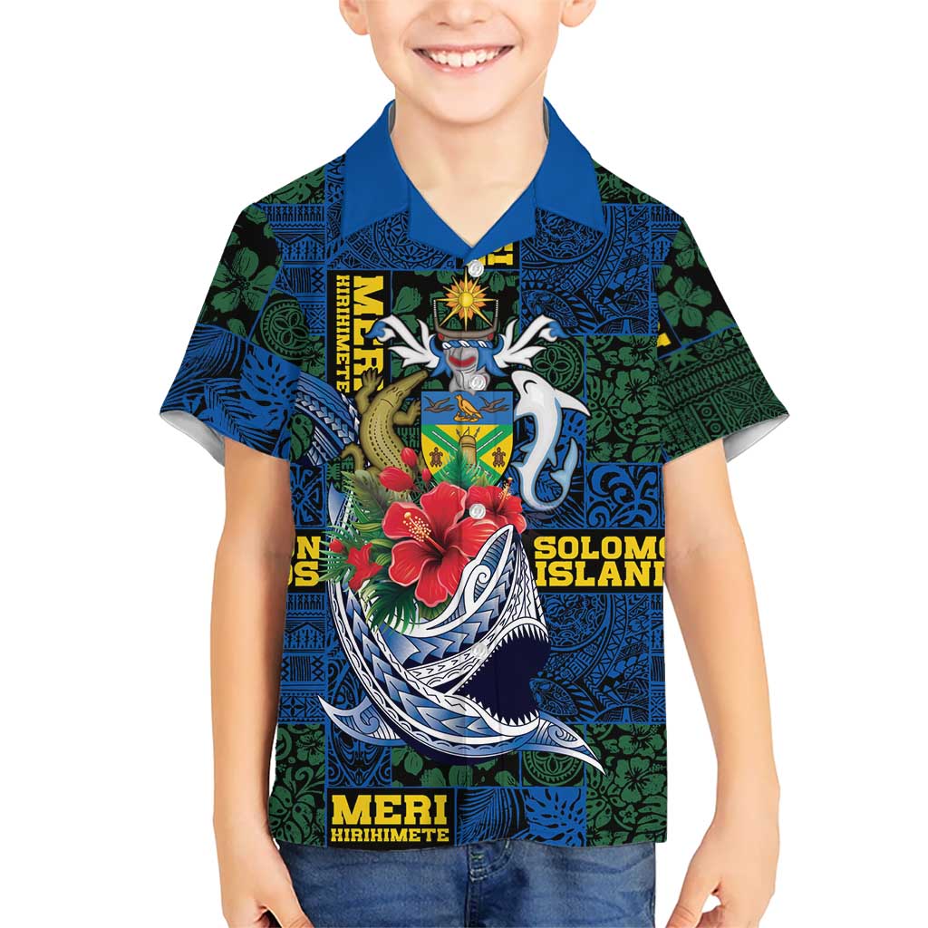 Solomon Islands Meri Kirihimete Hawaiian Shirt Funny Santa Riding Shark - Polynesian Pride
