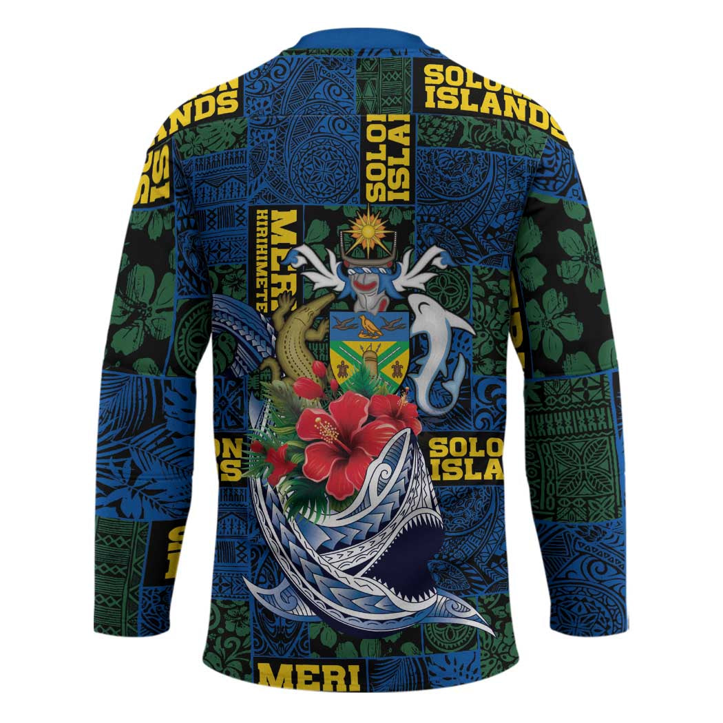 Solomon Islands Meri Kirihimete Hockey Jersey Funny Santa Riding Shark - Polynesian Pride