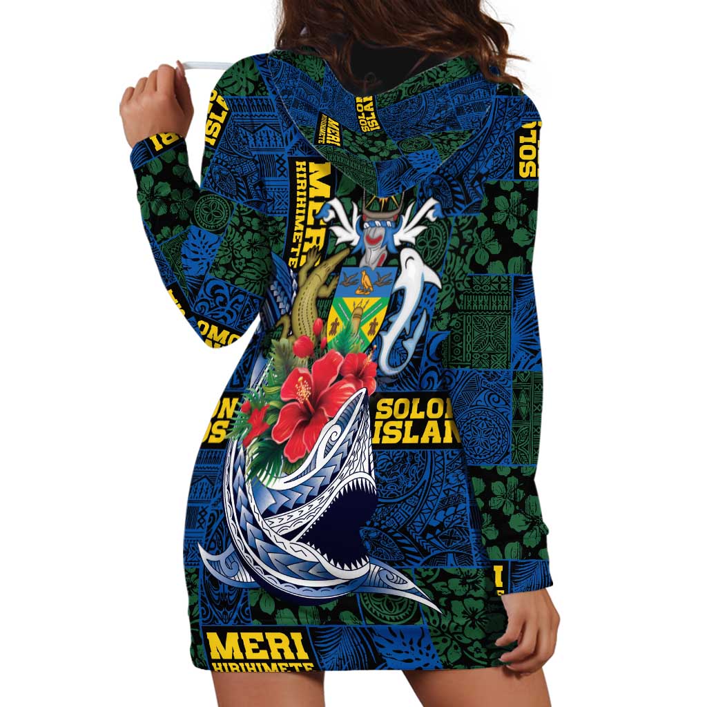 Solomon Islands Meri Kirihimete Hoodie Dress Funny Santa Riding Shark LT9 - Polynesian Pride
