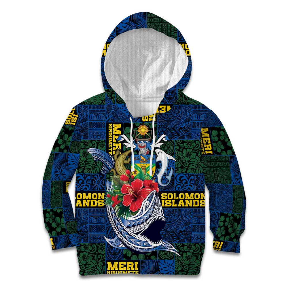 Solomon Islands Meri Kirihimete Kid Hoodie Funny Santa Riding Shark - Polynesian Pride