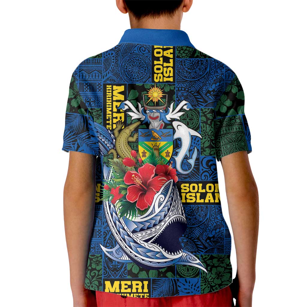 Solomon Islands Meri Kirihimete Kid Polo Shirt Funny Santa Riding Shark - Polynesian Pride
