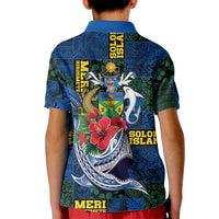 Solomon Islands Meri Kirihimete Kid Polo Shirt Funny Santa Riding Shark - Polynesian Pride