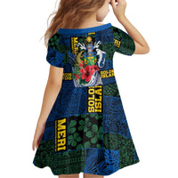 Solomon Islands Meri Kirihimete Kid Short Sleeve Dress Funny Santa Riding Shark - Polynesian Pride