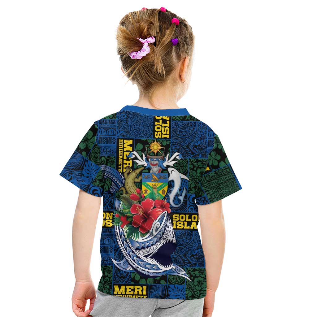 Solomon Islands Meri Kirihimete Kid T Shirt Funny Santa Riding Shark - Polynesian Pride