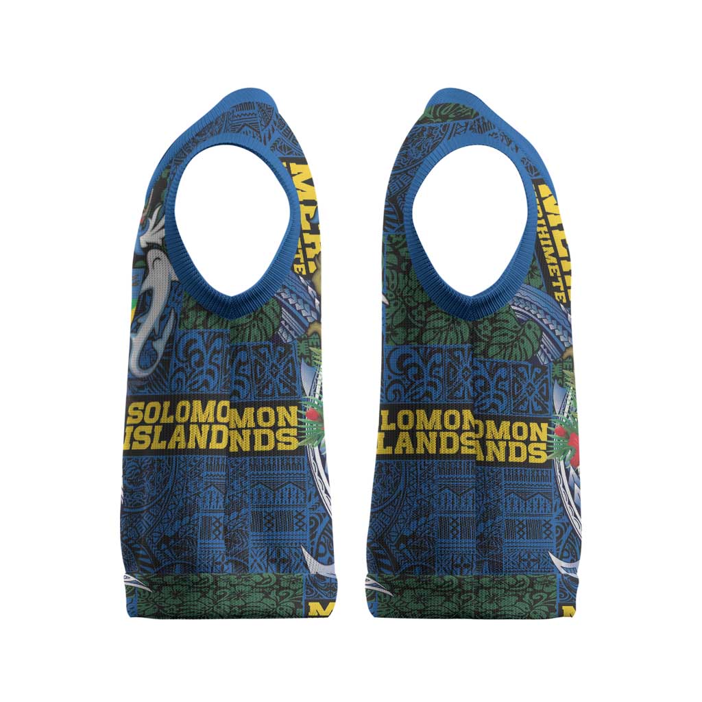Solomon Islands Meri Kirihimete Christmas Knitted V-Neck Vest Funny Santa Riding Shark LT9 - Polynesian Pride