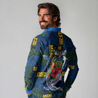 Solomon Islands Meri Kirihimete Long Sleeve Polo Shirt Funny Santa Riding Shark - Polynesian Pride