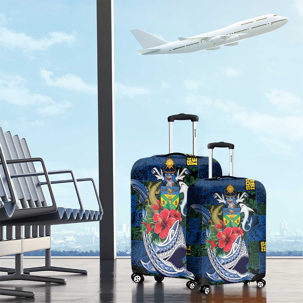 Solomon Islands Meri Kirihimete Luggage Cover Funny Santa Riding Shark - Polynesian Pride