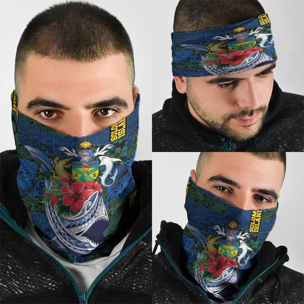 Solomon Islands Meri Kirihimete Neck Gaiter Funny Santa Riding Shark - Polynesian Pride