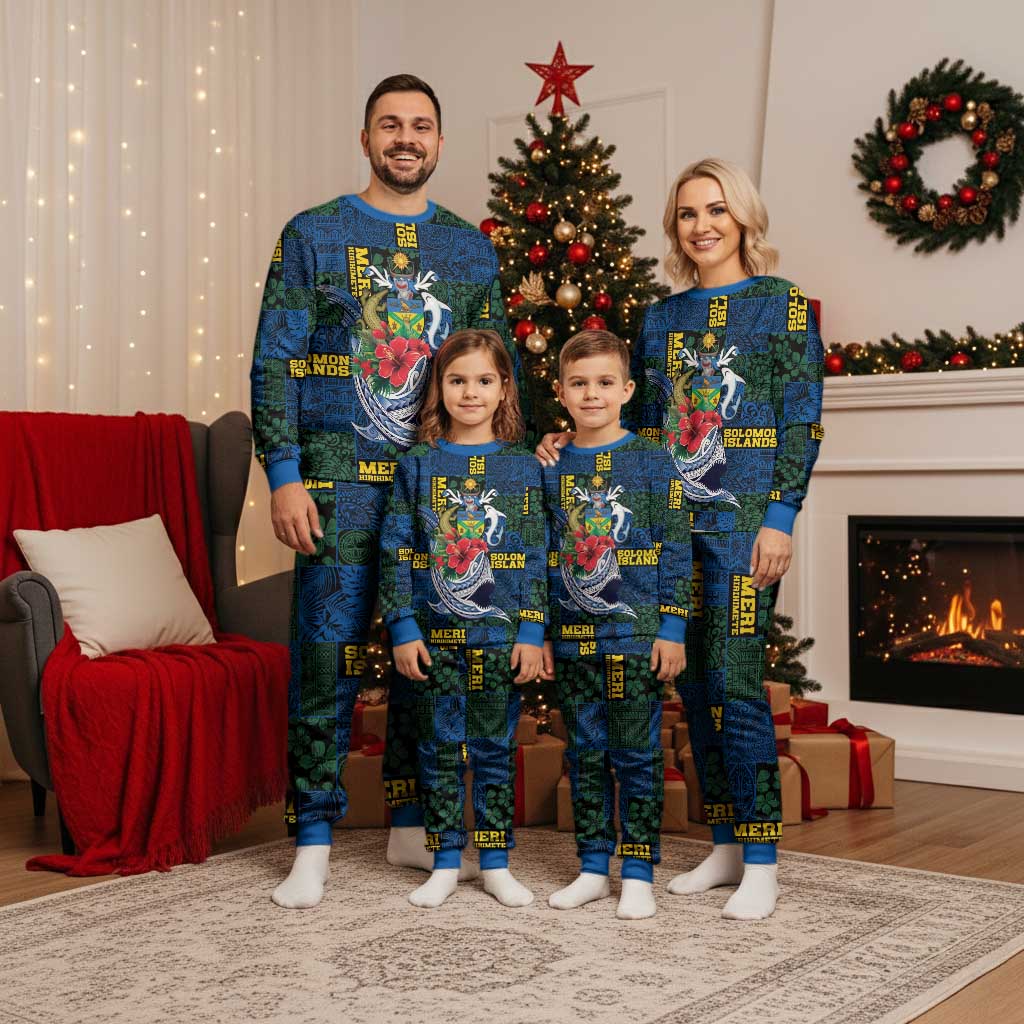 Solomon Islands Meri Kirihimete Christmas Pajama Set Funny Santa Riding Shark - Polynesian Pride