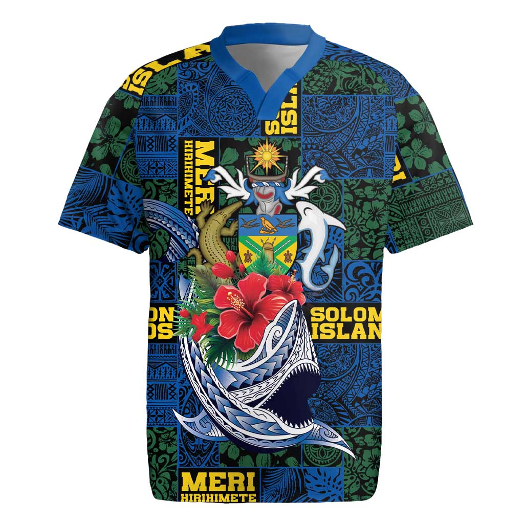 Solomon Islands Meri Kirihimete Rugby Jersey Funny Santa Riding Shark - Polynesian Pride