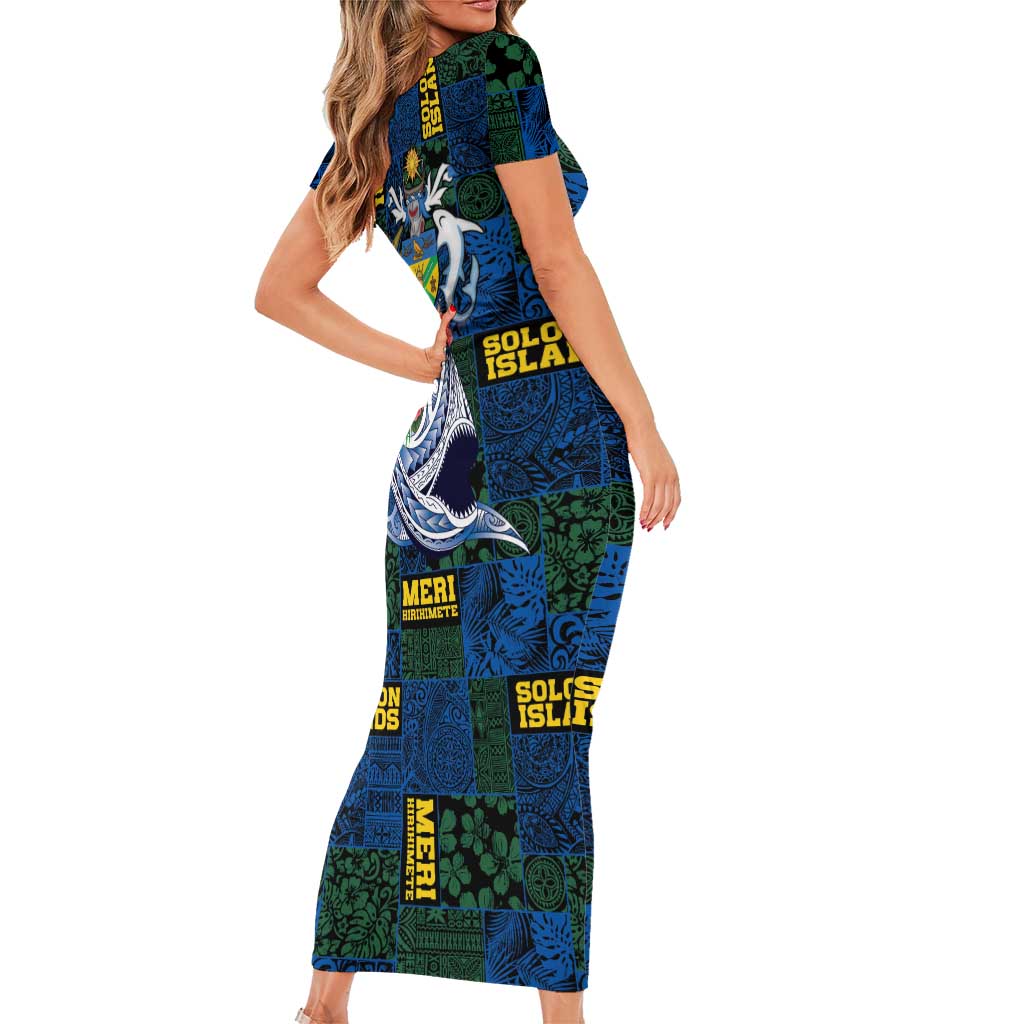 Solomon Islands Meri Kirihimete Short Sleeve Bodycon Dress Funny Santa Riding Shark LT9 - Polynesian Pride