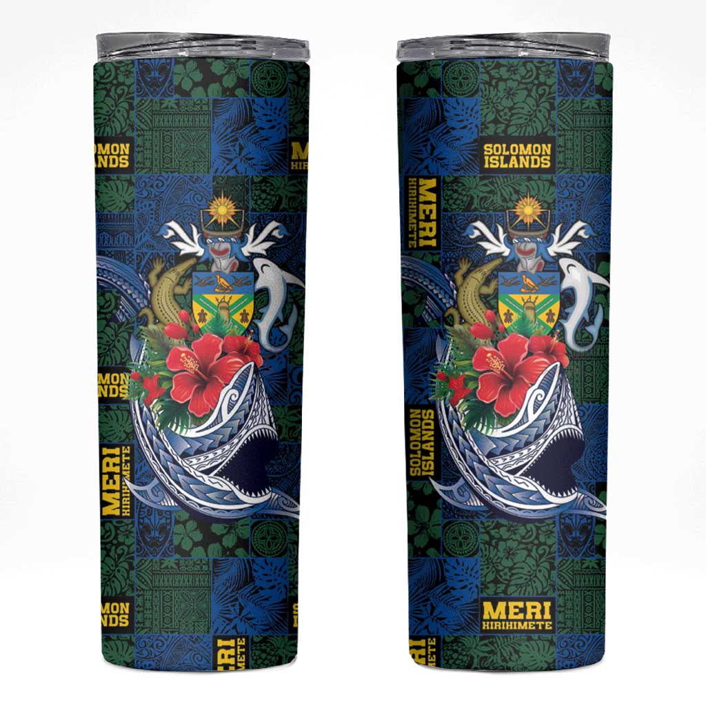 Solomon Islands Meri Kirihimete Skinny Tumbler Funny Santa Riding Shark LT9 Blue - Polynesian Pride