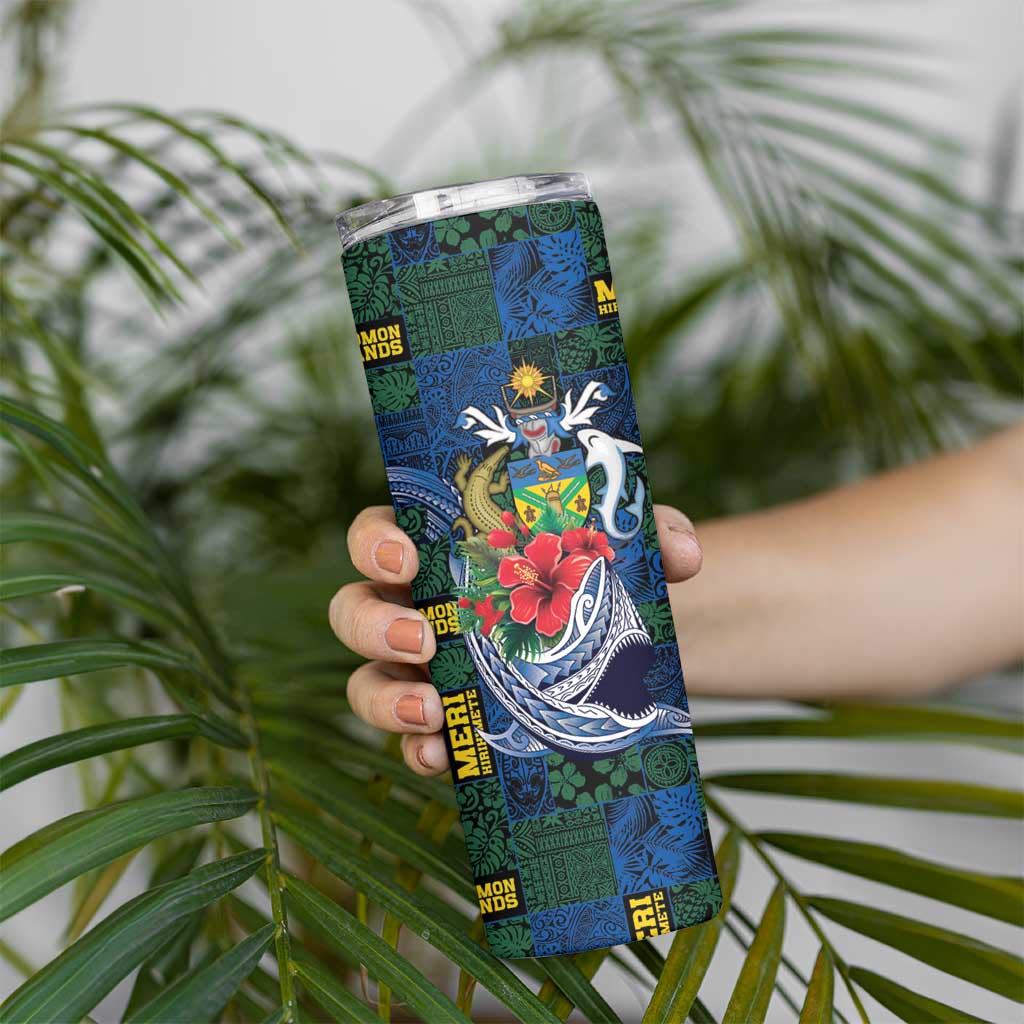 Solomon Islands Meri Kirihimete Skinny Tumbler Funny Santa Riding Shark LT9 - Polynesian Pride