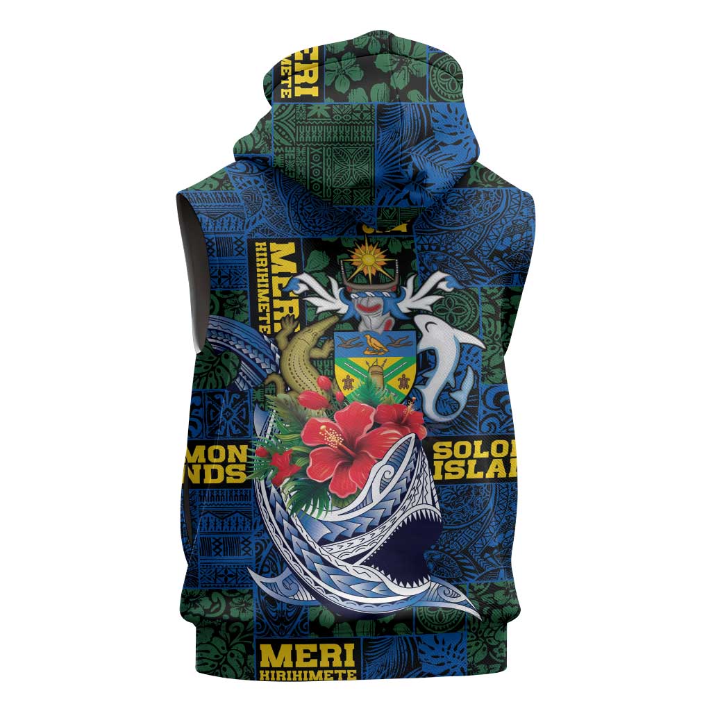 Solomon Islands Meri Kirihimete Sleeveless Hoodie Funny Santa Riding Shark - Polynesian Pride