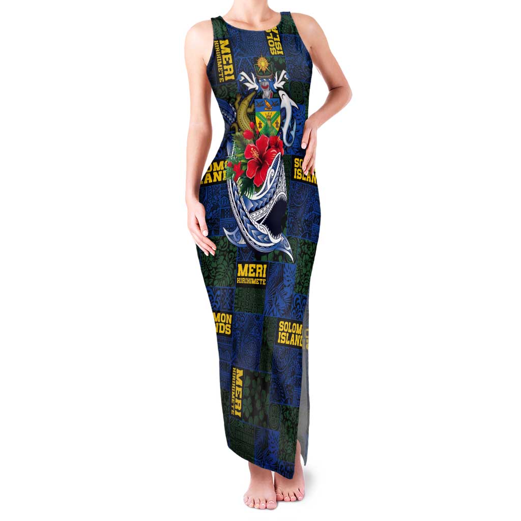 Solomon Islands Meri Kirihimete Tank Maxi Dress Funny Santa Riding Shark - Polynesian Pride
