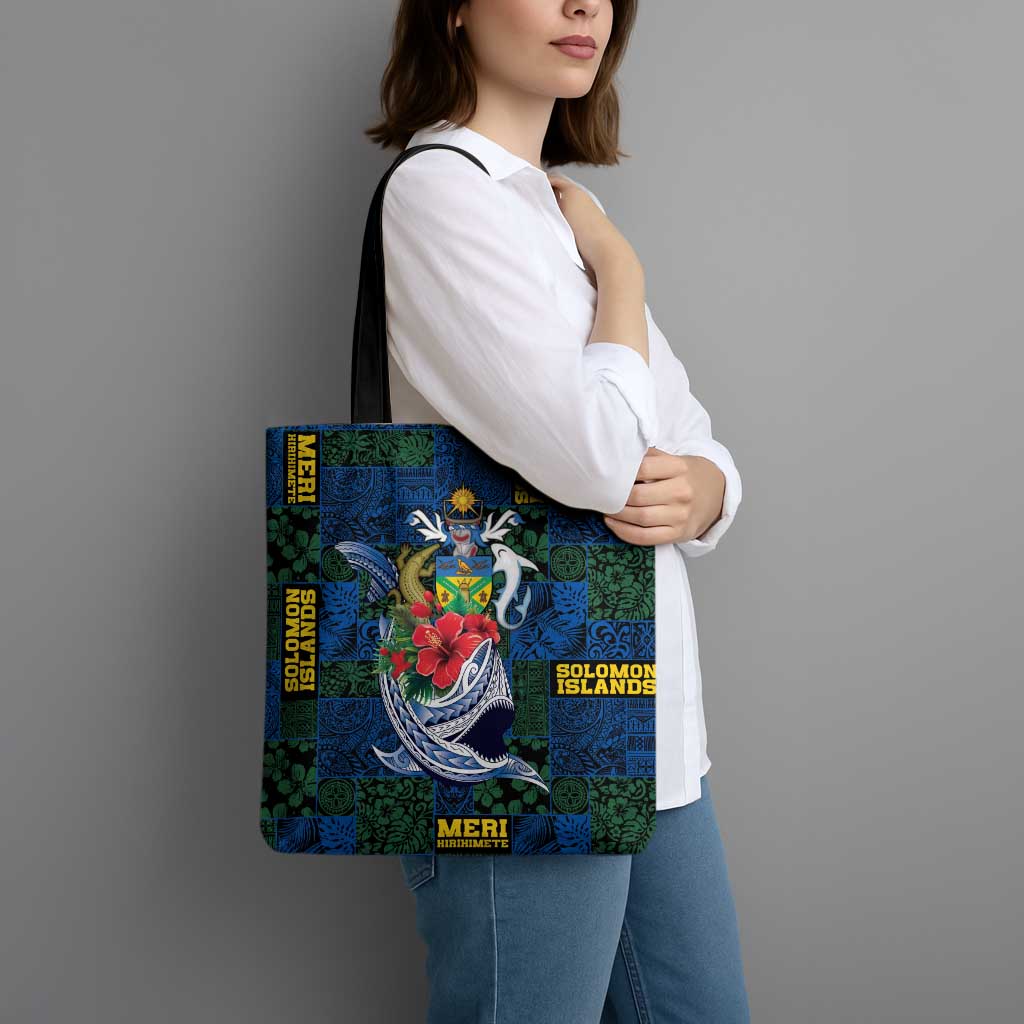 Solomon Islands Meri Kirihimete Tote Bag Funny Santa Riding Shark - Polynesian Pride