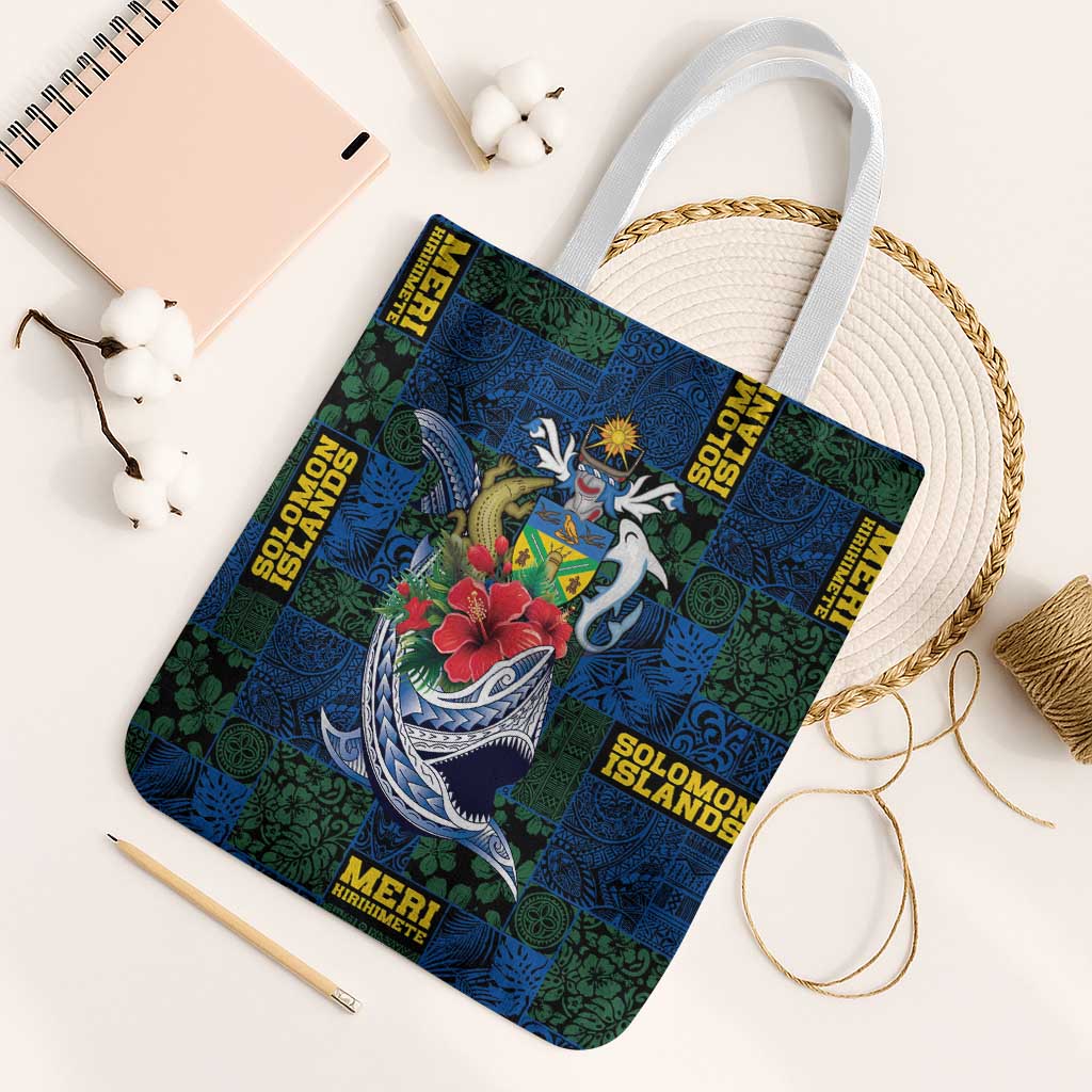 Solomon Islands Meri Kirihimete Tote Bag Funny Santa Riding Shark - Polynesian Pride