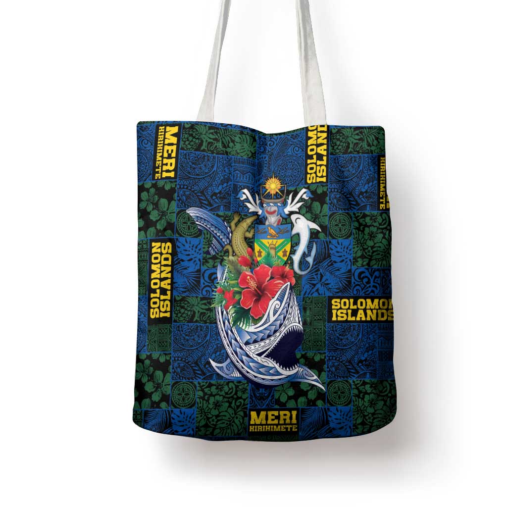 Solomon Islands Meri Kirihimete Tote Bag Funny Santa Riding Shark - Polynesian Pride