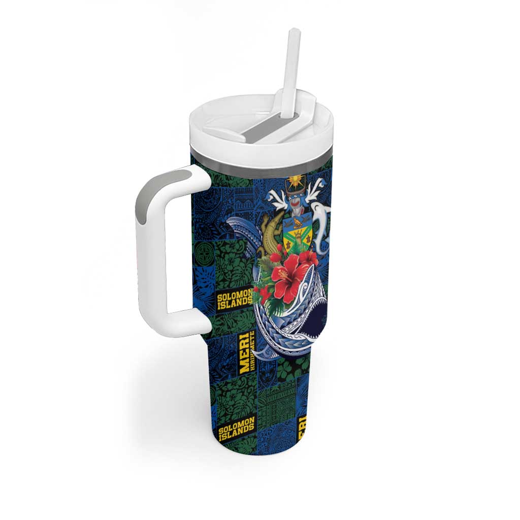 Solomon Islands Meri Kirihimete Tumbler With Handle Funny Santa Riding Shark LT9 - Polynesian Pride