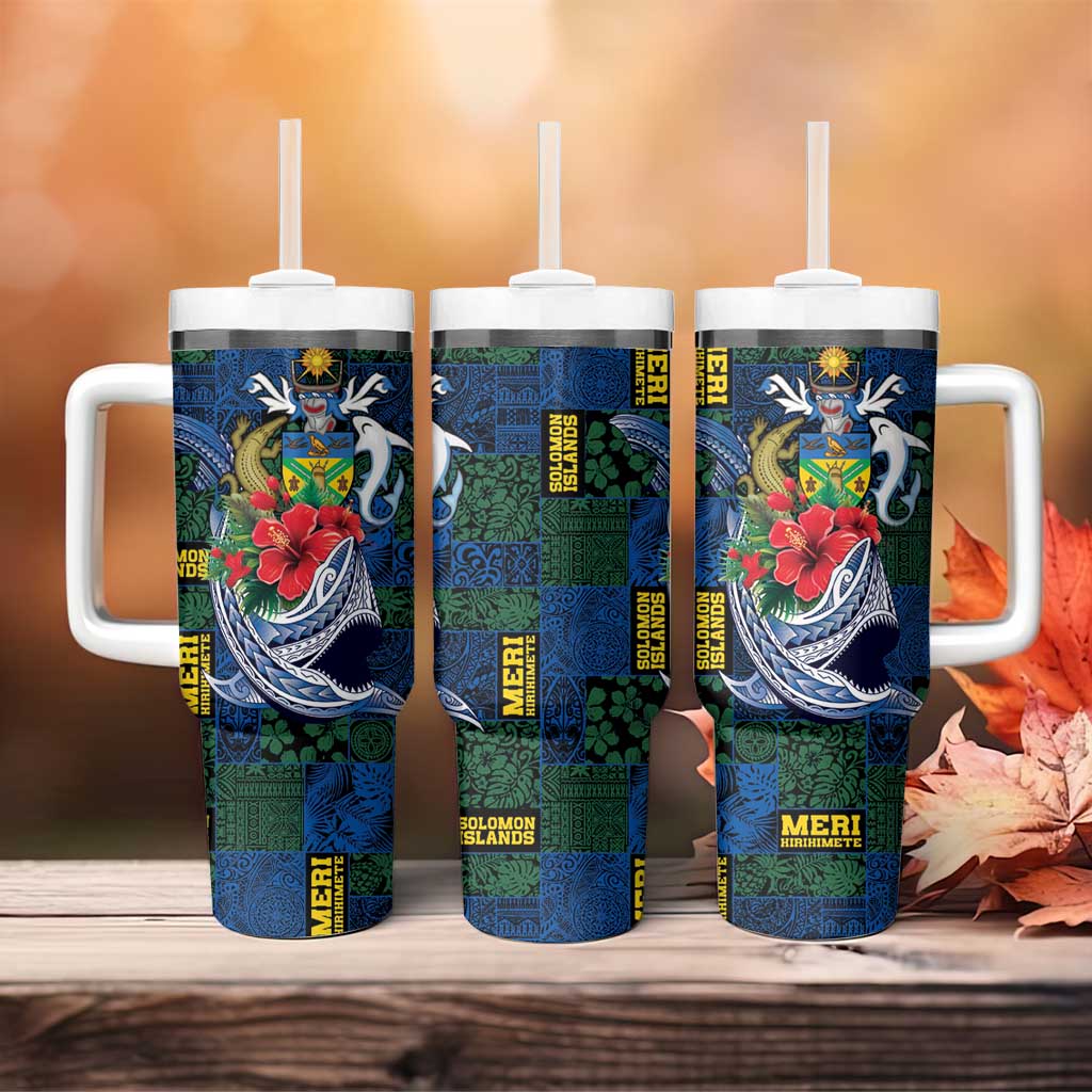 Solomon Islands Meri Kirihimete Tumbler With Handle Funny Santa Riding Shark LT9 - Polynesian Pride