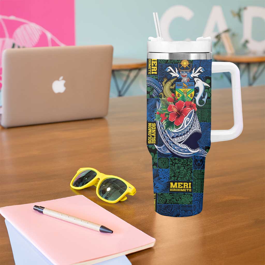 Solomon Islands Meri Kirihimete Tumbler With Handle Funny Santa Riding Shark LT9 - Polynesian Pride