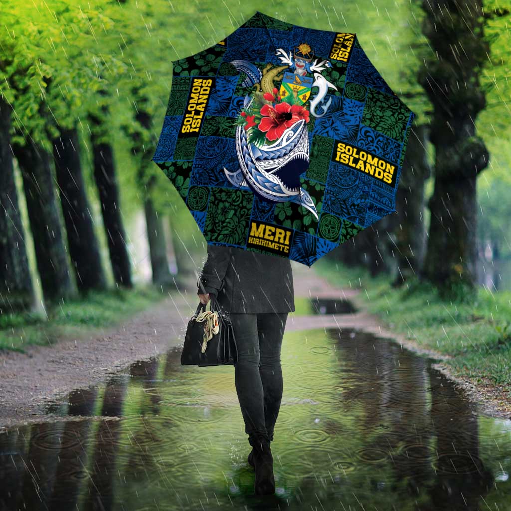 Solomon Islands Meri Kirihimete Umbrella Funny Santa Riding Shark - Polynesian Pride