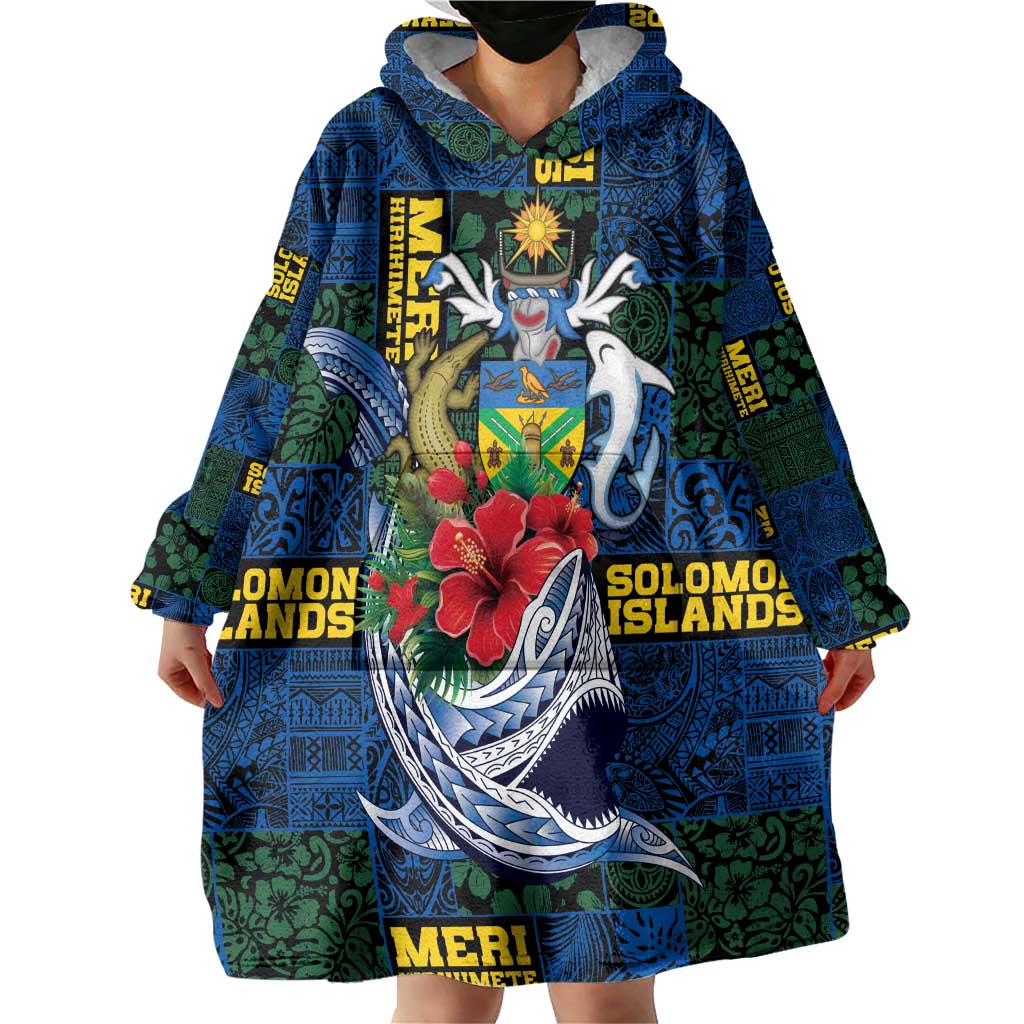 Solomon Islands Meri Kirihimete Wearable Blanket Hoodie Funny Santa Riding Shark LT9 - Polynesian Pride