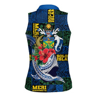 Solomon Islands Meri Kirihimete Women Sleeveless Polo Shirt Funny Santa Riding Shark LT9 - Polynesian Pride