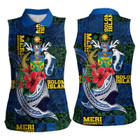 Solomon Islands Meri Kirihimete Women Sleeveless Polo Shirt Funny Santa Riding Shark LT9 - Polynesian Pride