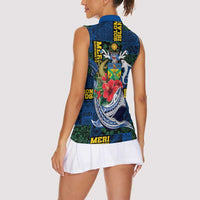 Solomon Islands Meri Kirihimete Women Sleeveless Polo Shirt Funny Santa Riding Shark LT9 - Polynesian Pride