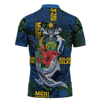 Solomon Islands Meri Kirihimete Zipper Polo Shirt Funny Santa Riding Shark - Polynesian Pride