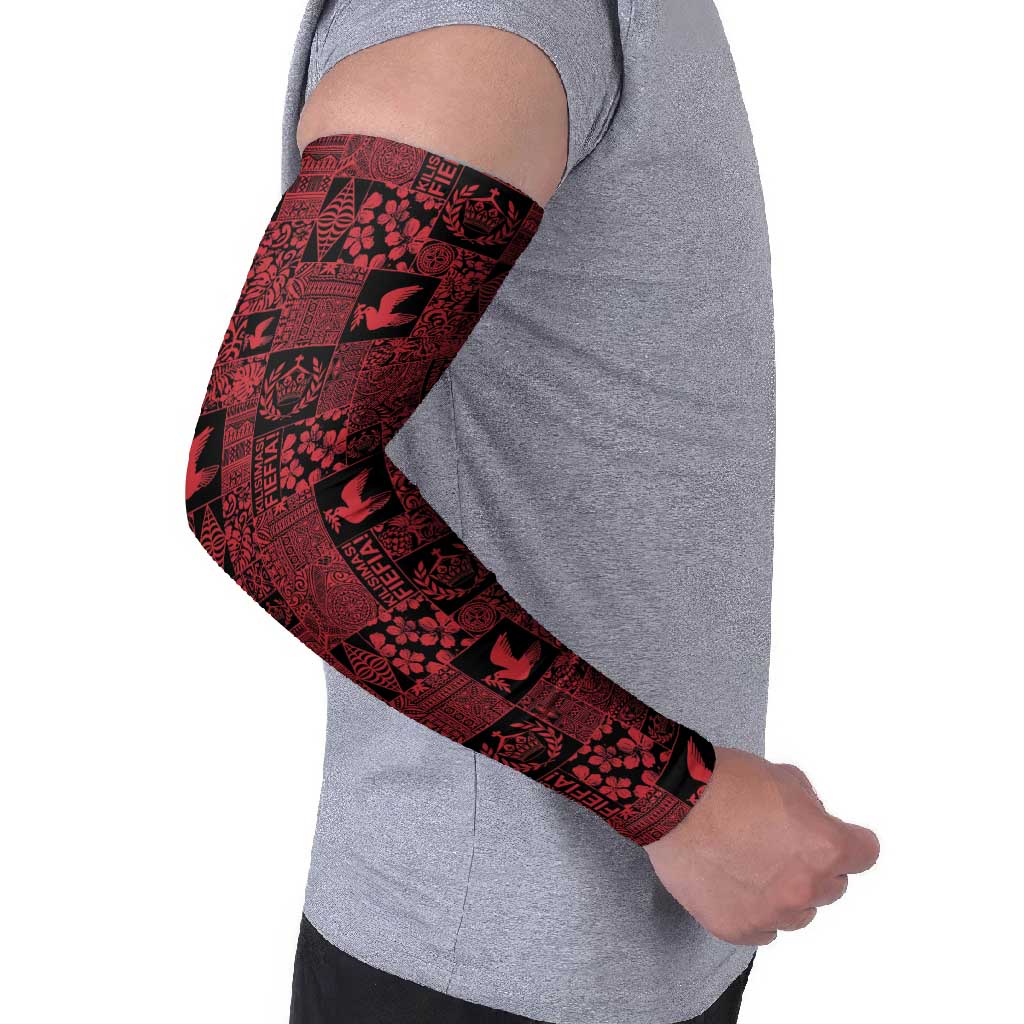 Black Tonga Kilisimasi Fiefia Arm Sleeves Pacific Patchwork Xmas Vibes LT9 - Polynesian Pride