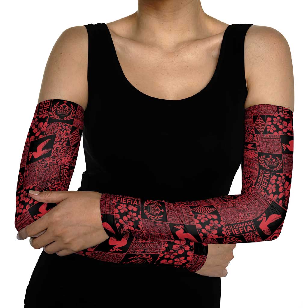 Black Tonga Kilisimasi Fiefia Arm Sleeves Pacific Patchwork Xmas Vibes LT9 - Polynesian Pride