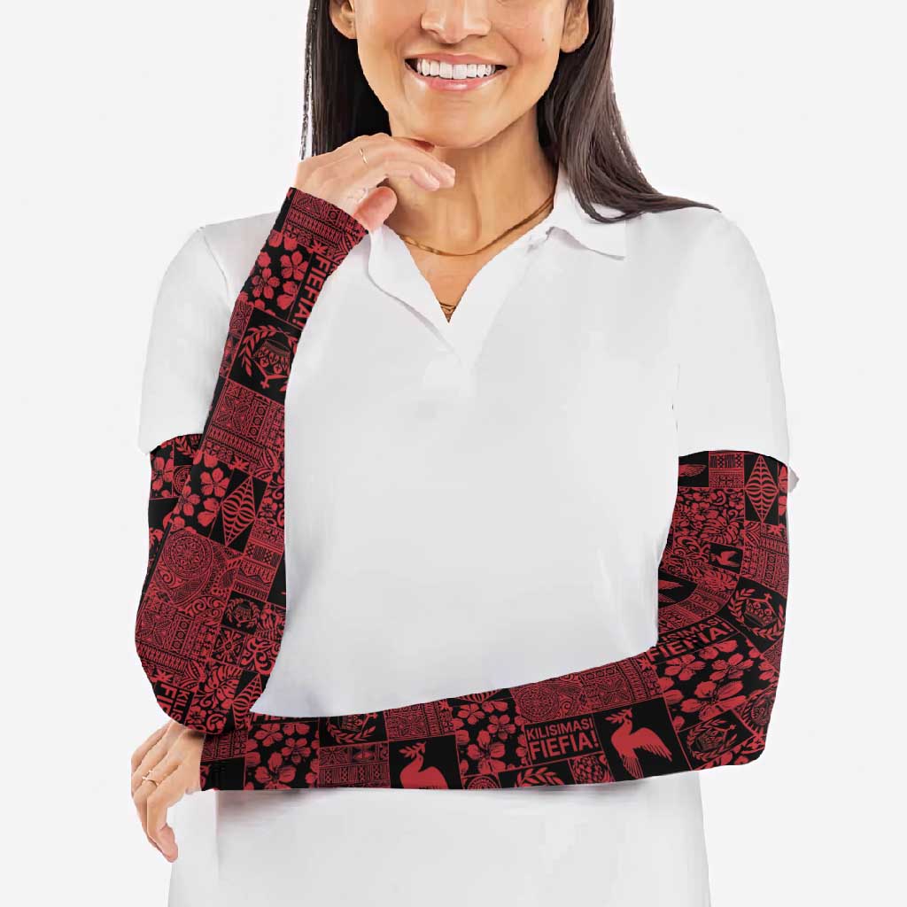 Black Tonga Kilisimasi Fiefia Arm Sleeves Pacific Patchwork Xmas Vibes LT9 - Polynesian Pride