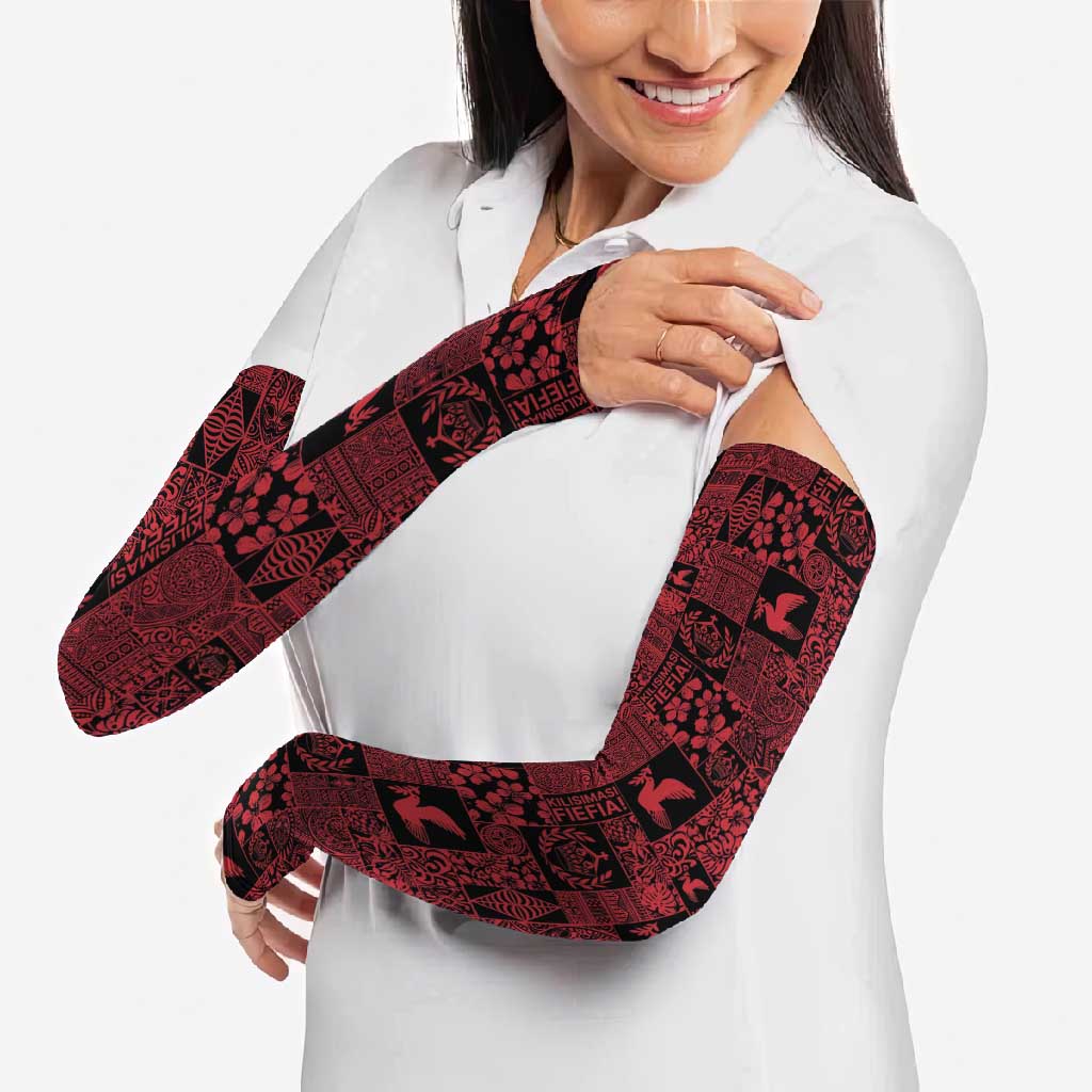 Black Tonga Kilisimasi Fiefia Arm Sleeves Pacific Patchwork Xmas Vibes LT9 - Polynesian Pride
